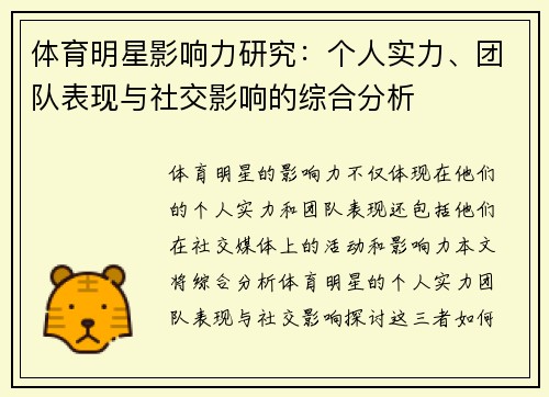 体育明星影响力研究：个人实力、团队表现与社交影响的综合分析